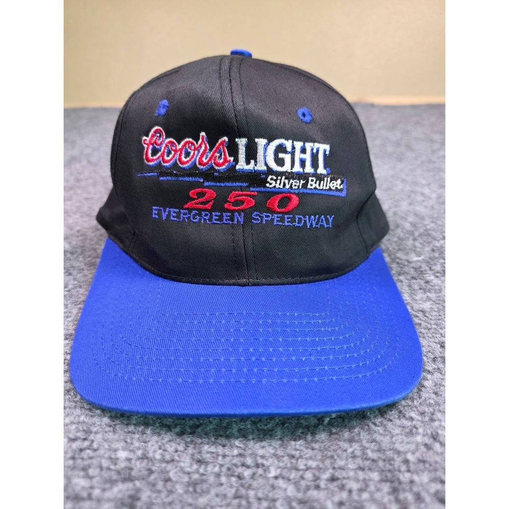 Vintage 90s Coors Light 250 Evergreen‎ Speedway Snapback Hat OSFA TC Black Blue